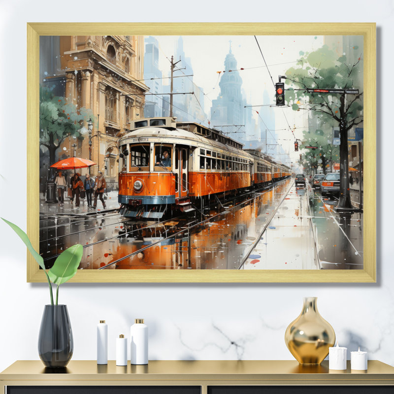 Corail beige, dessin au trait urbain I sur toile, Cadre doré simple, H 16 po x l 32 po x P 1 po