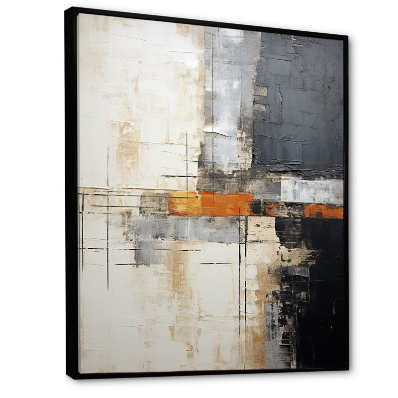 Abstrait, collage de route gris beige I - Collages abstraits, reproductions d'art mural, H 44 po x l 34 po x P 1,5 po