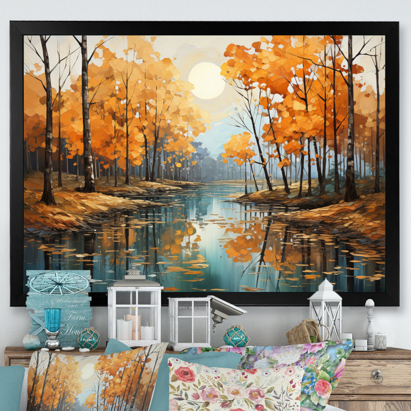 Birch Woods Golden Reflections III sur toile, Cadre photo noir, H 12 po x l 20 po x P 1 po