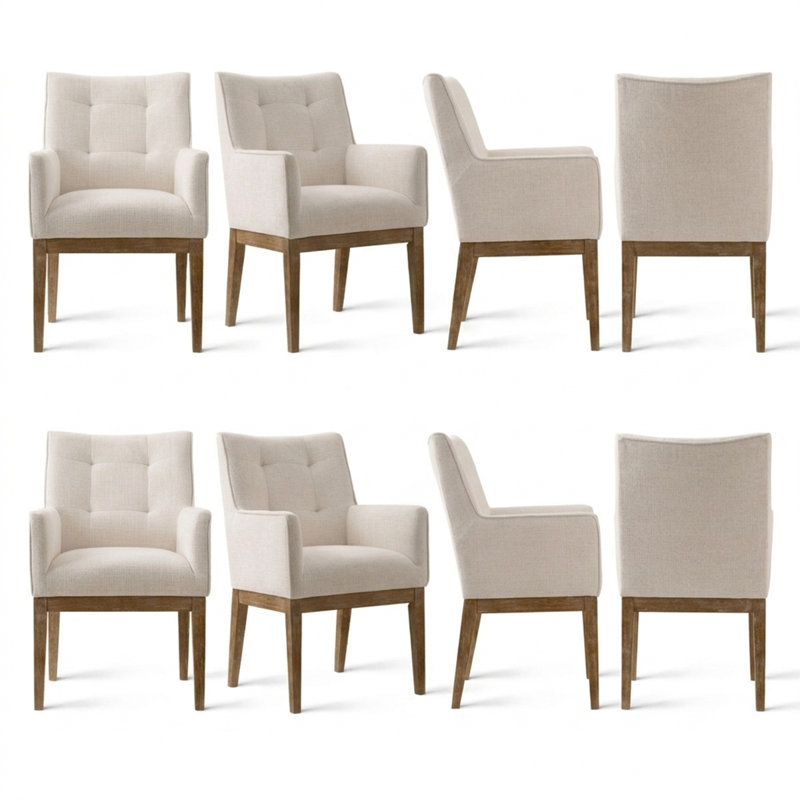Ensemble de chaises de salle à manger rembourrées en tweed de 19,5 po (ensemble de 8), Beige