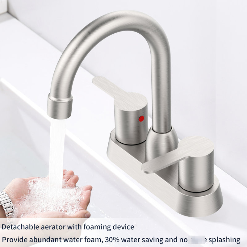 Modern 2 Handles Bathroom Sink Faucet - Brushed Nickel Finish Deck Mount Stainless Steel Handle 30 Mins Installation Rv Faucets 5.11" Spout Height Easy