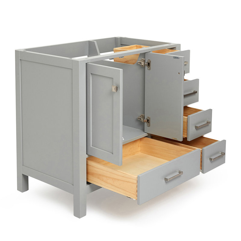 Cambridge Left Offset 36" Single Bathroom Vanity Base Only, Gray, Brushed Nickel