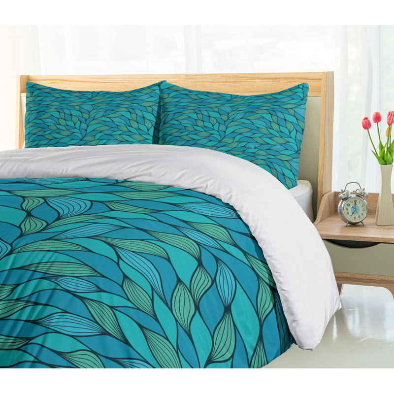 Teal and Mint Green Abstract Wave King Duvet Cover Set