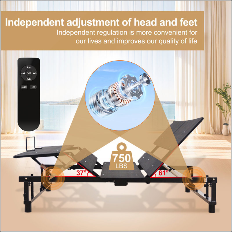 Adjustable Bed Base Frame with Head and Foot Incline, Wireless Remote, Zero Gravity, Quiet Motor, Black, Queen Size