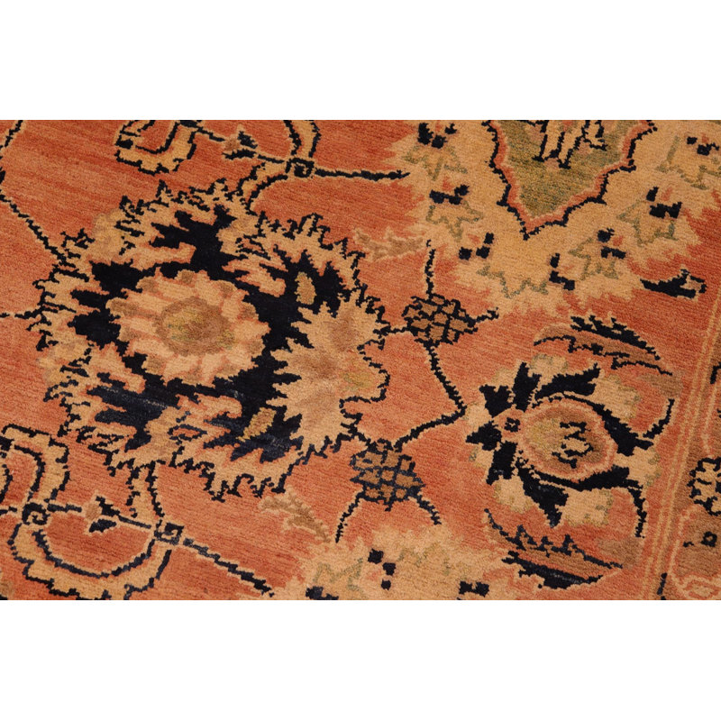 Tapis oriental rose et doré en laine noué à la main 8 pi 4 po x 9 pi 11 po Abbigail