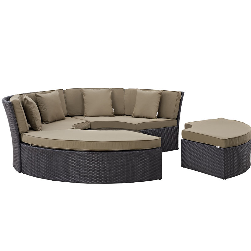 Ensemble de conversation modulaire en rotin 5 pièces avec coussins Convene, Moka