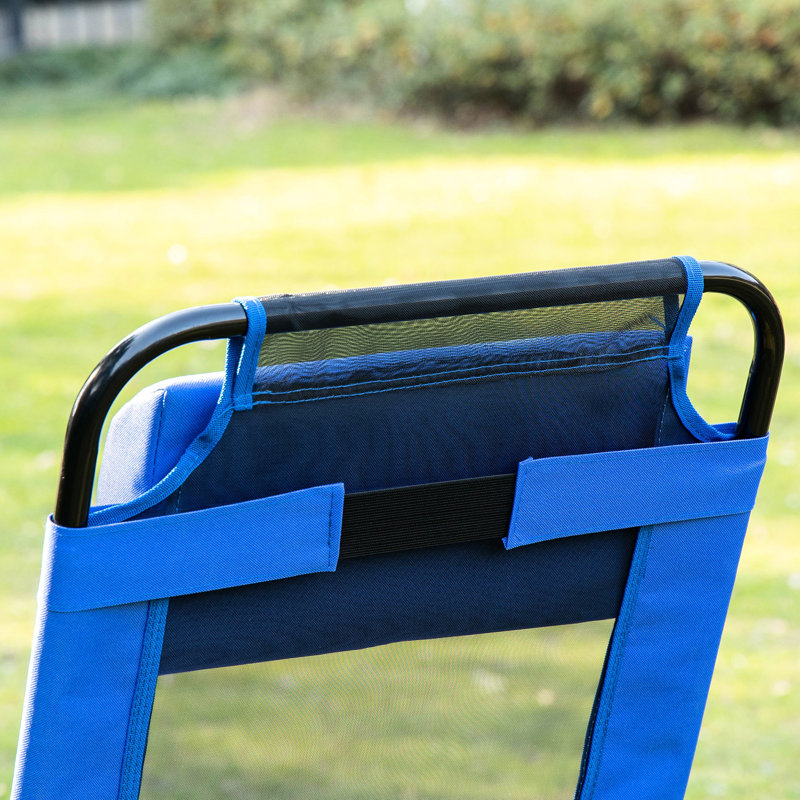 Ensemble de 2 chaises de patio pliantes, chaise bleue à dossier inclinable réglable avec appui-tête amovible pour une utilisation à l'extérieur, jardin, pelouse, cour et