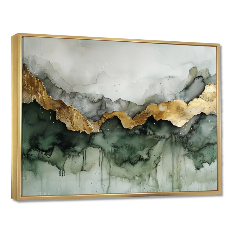 Éthérique éthéré de marbre Calacatta émeraude I - peinture abstraite, décoration murale, H 30 po x l 40 po, Cadre flottant