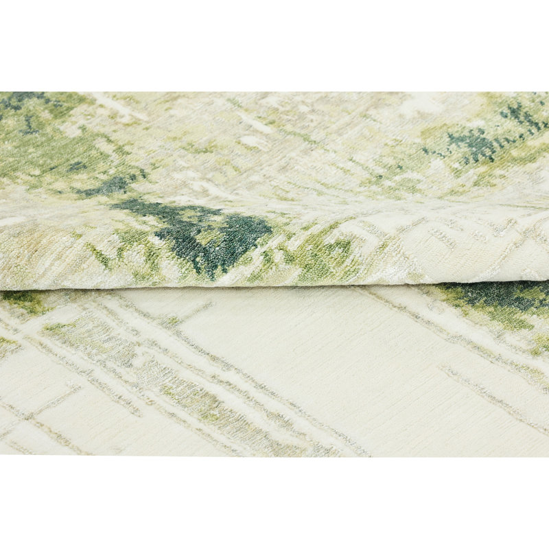 Hand Knotted Abstract Area Rug in Ivory/Green, Rectangle 9' x 12'