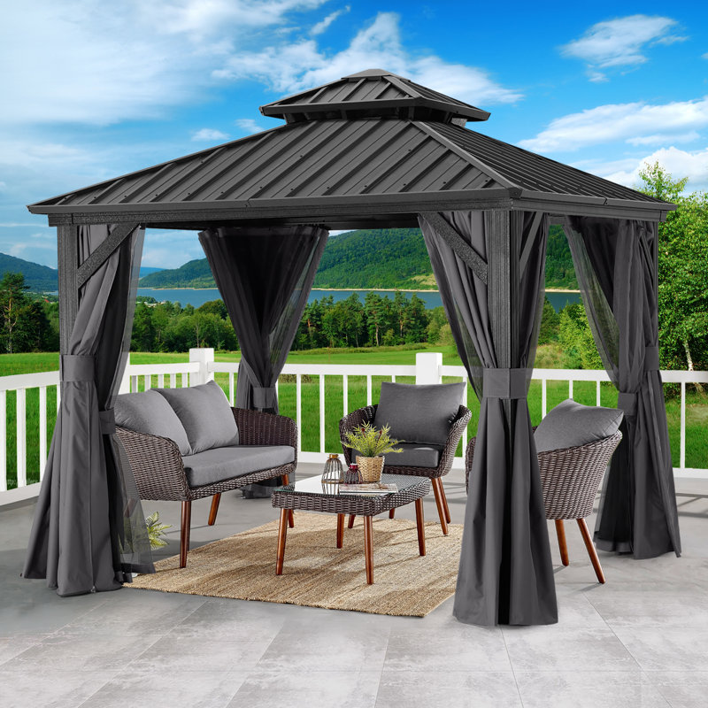 Pavillon de jardin permanent en aluminium, Gris foncé, 8 pi x 8 pi