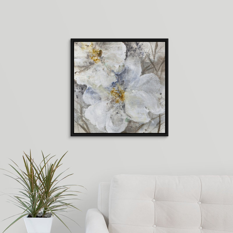 « allegretto ii », peinture sur toile, H 21,7 po x l 21,7 po x P 1,75 po, Cadre flottant noir