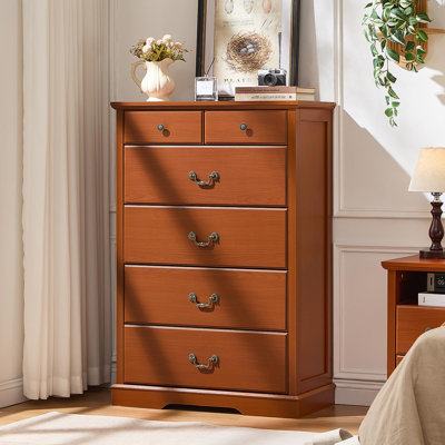 6 Drawer Dresser, Farmhouse Wood Chest of Drawers for Bedroom,47" Tall Dresser with Rustic Handles, Wood Drawer Organizer for Living Room, Hallway, Closet,Caramel