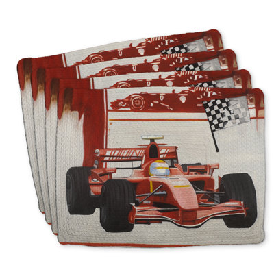 Ensemble de 4 napperons en polyester tressé | Formule 1 décor de voiture