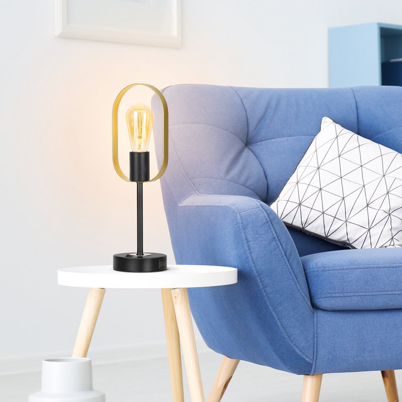 Lampe de table en anneau avec ports de charge USB et prise de courant ovale