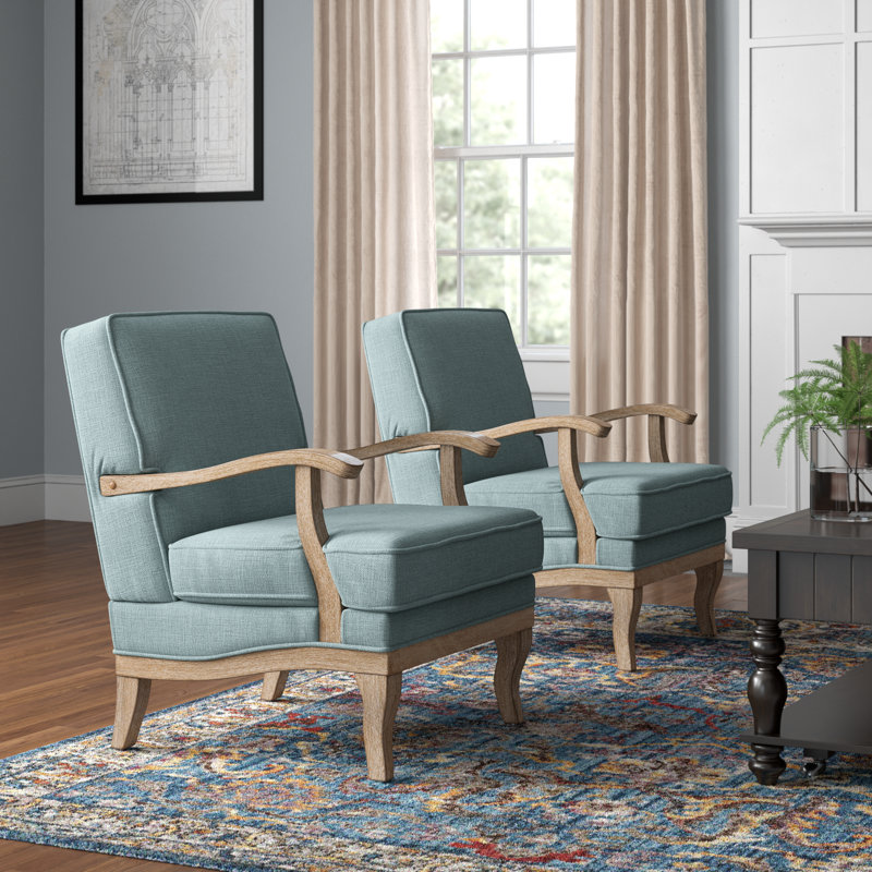Amilio 28" W Farmhouse Polyester Armchair with Solid Wood Legs, Pewter