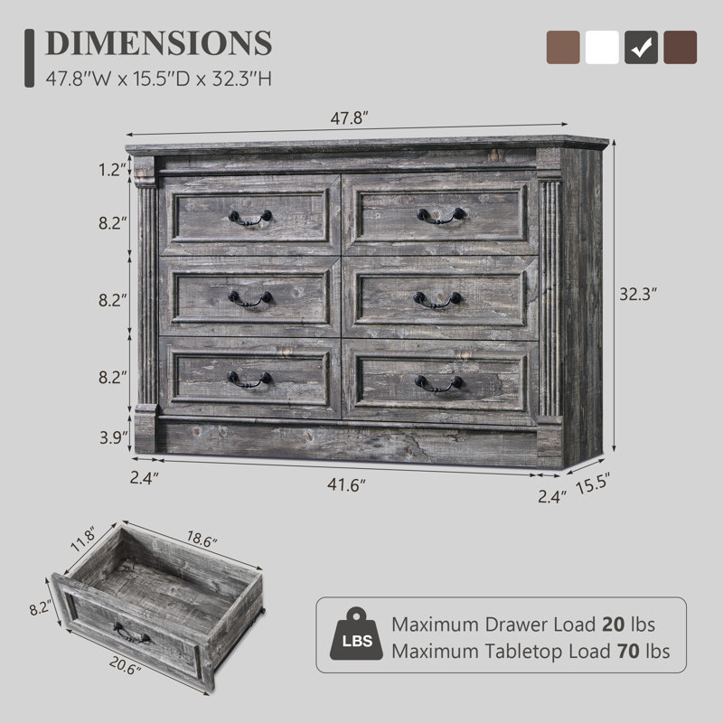 Commode 6 tiroirs Burlington Farmhouse, Gris