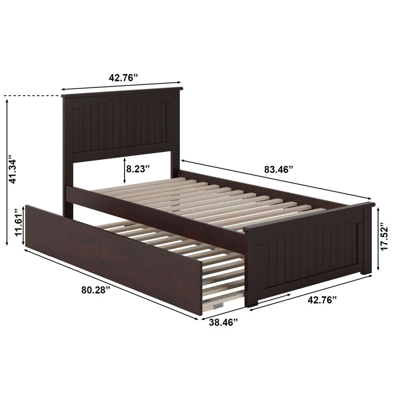  Nantucket Solid Wood Platform Bed with Matching Footboard & Trundle, White, Twin XL