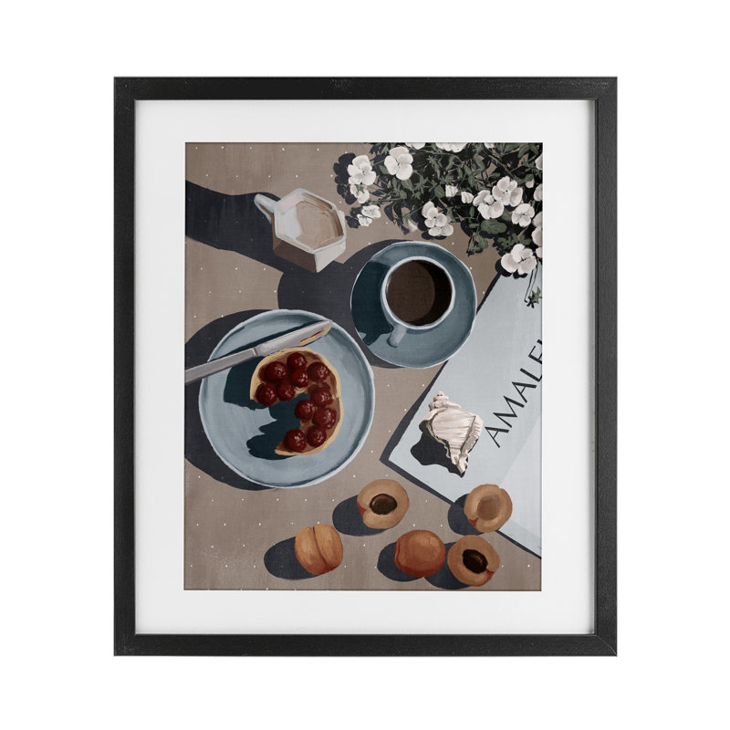 «Morning Brunch Fruit & Coffee», reproduction sous verre encadrée, design par Anna Lischenko, Cadre noir minuit