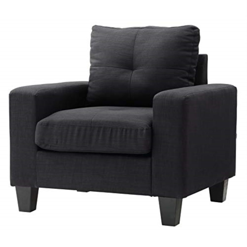 Vegas W Polyester Armchair, Modern Club Chair, Black Cotton Twill
