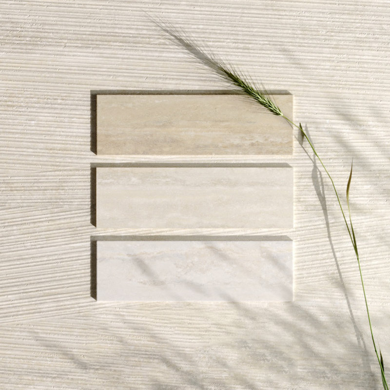 Travertino 24" x 48" Italian Travertine Look Porcelain Tile, Bianco White