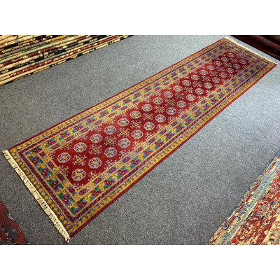 Tapis de couloir rouge en laine fabriqué à la main afghane 2,6 x 9,7 pi, tapis afghan Aqcha, tapis à poils doux, tapis tribal, tapis de couloir.