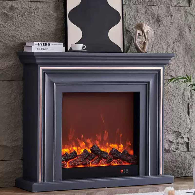 Foyer électrique gris en bois massif