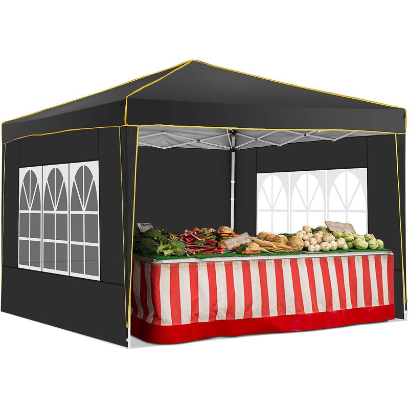  10' x 10' Pop up Canopy, UV and Rain Resistant Canopy Shelter with 4 Removable Sidewalls and Sandbags, Outdoor Canopy with Carry Bag for Grass, Beach and Camping