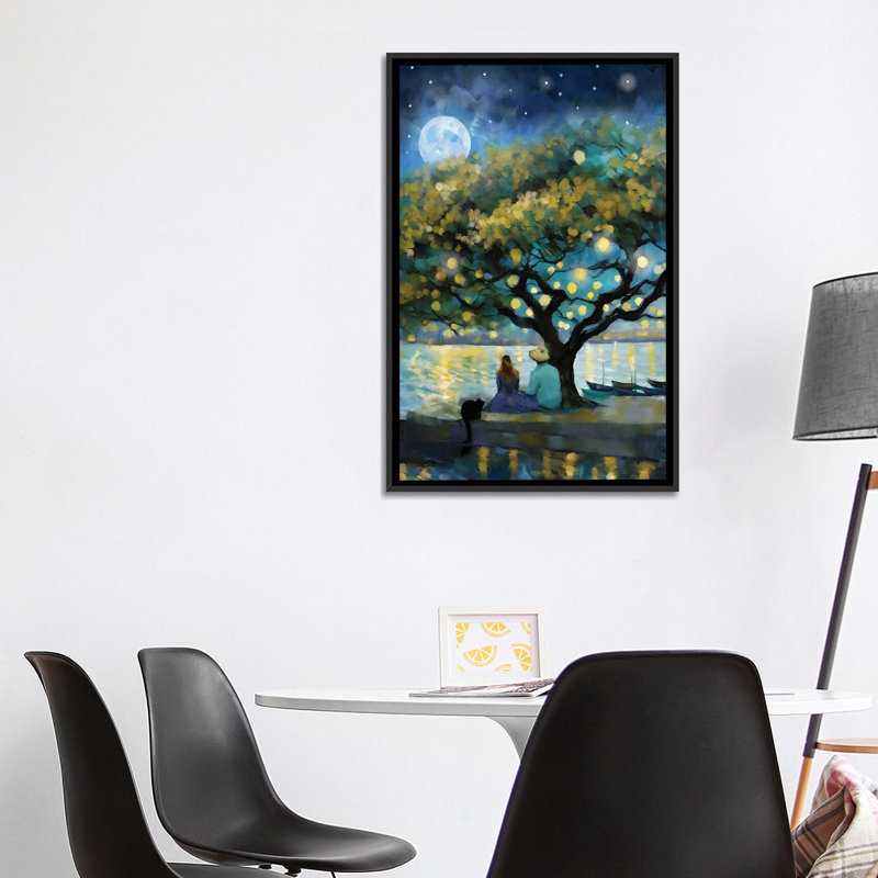 Dans la lumière d'une lune bleue - reproduction d'art murale encadrée, H 40 po x l 26 po, Noir