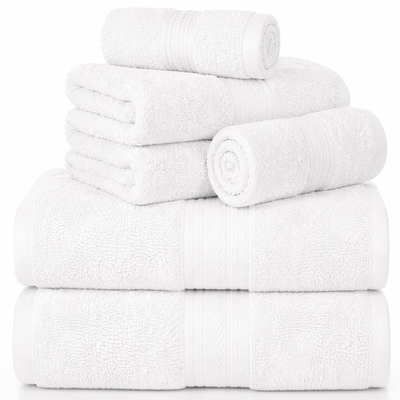 Ensemble de serviettes 100% coton doux et épais Como, Blanc, Ensemble 6 serviettes de bain