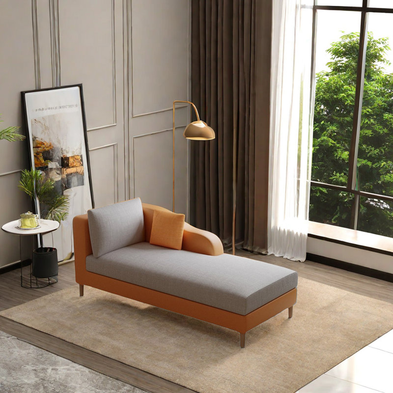 Chaise longue rembourrée Hinna, Accoudoir à gauche (vu de face), Orange / gris clair