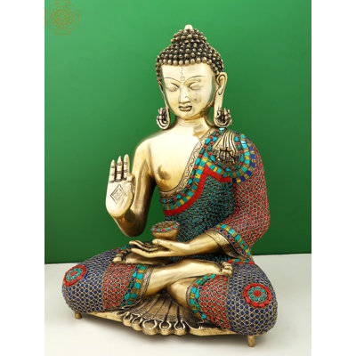 20" Gautam Buddha Brass Statue Preaching His Dharma – Handcrafted Meditation Pose Sculpture for Home Altar and Spiritual Décor