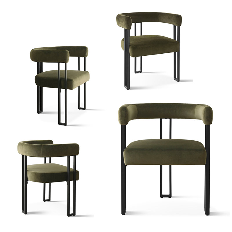 Chaise de salle à manger rembourrée en velours 18,3 po, Vert olive