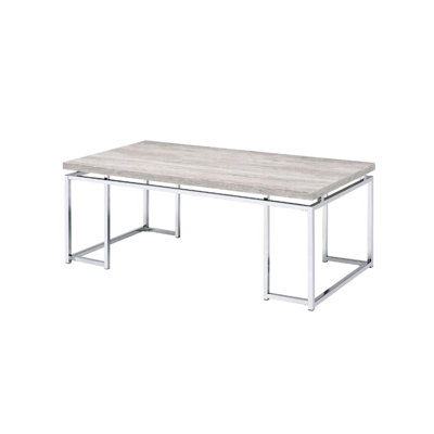 Table basse moderne moderne, surface en bois et table de style traîneau contemporaine avec un grand plateau élégant