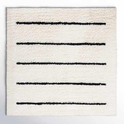 Mayer Ivory Black Hand-Knotted Striped Wool Rug
