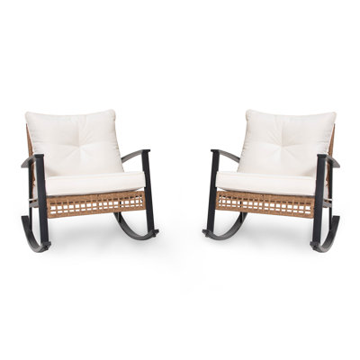 2-piece Patio Wicker Rocker With Cushions
