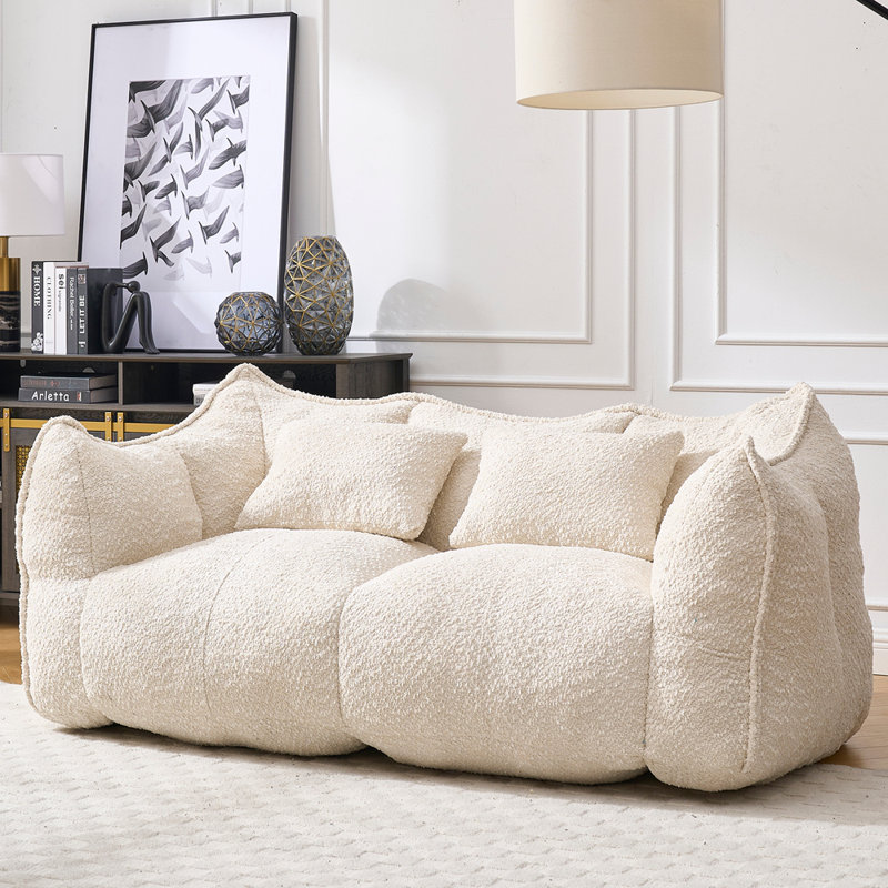 Fauteuil à billes Boneless avec mousse très résistante, canapé carré confortable, Beige