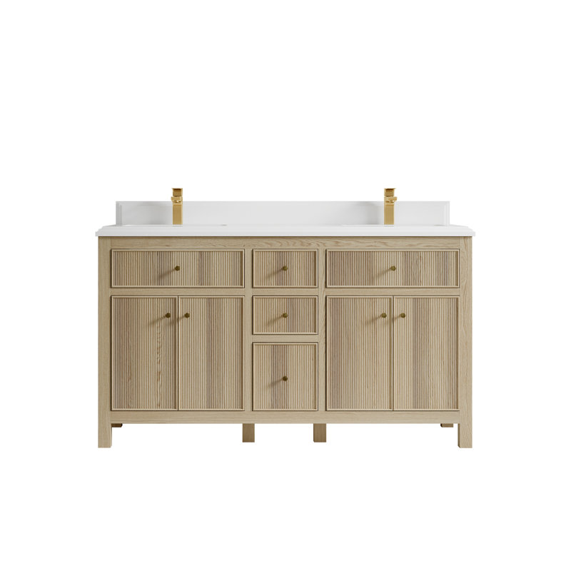 Meuble-lavabo double 60 po avec comptoir en quartz 60 po