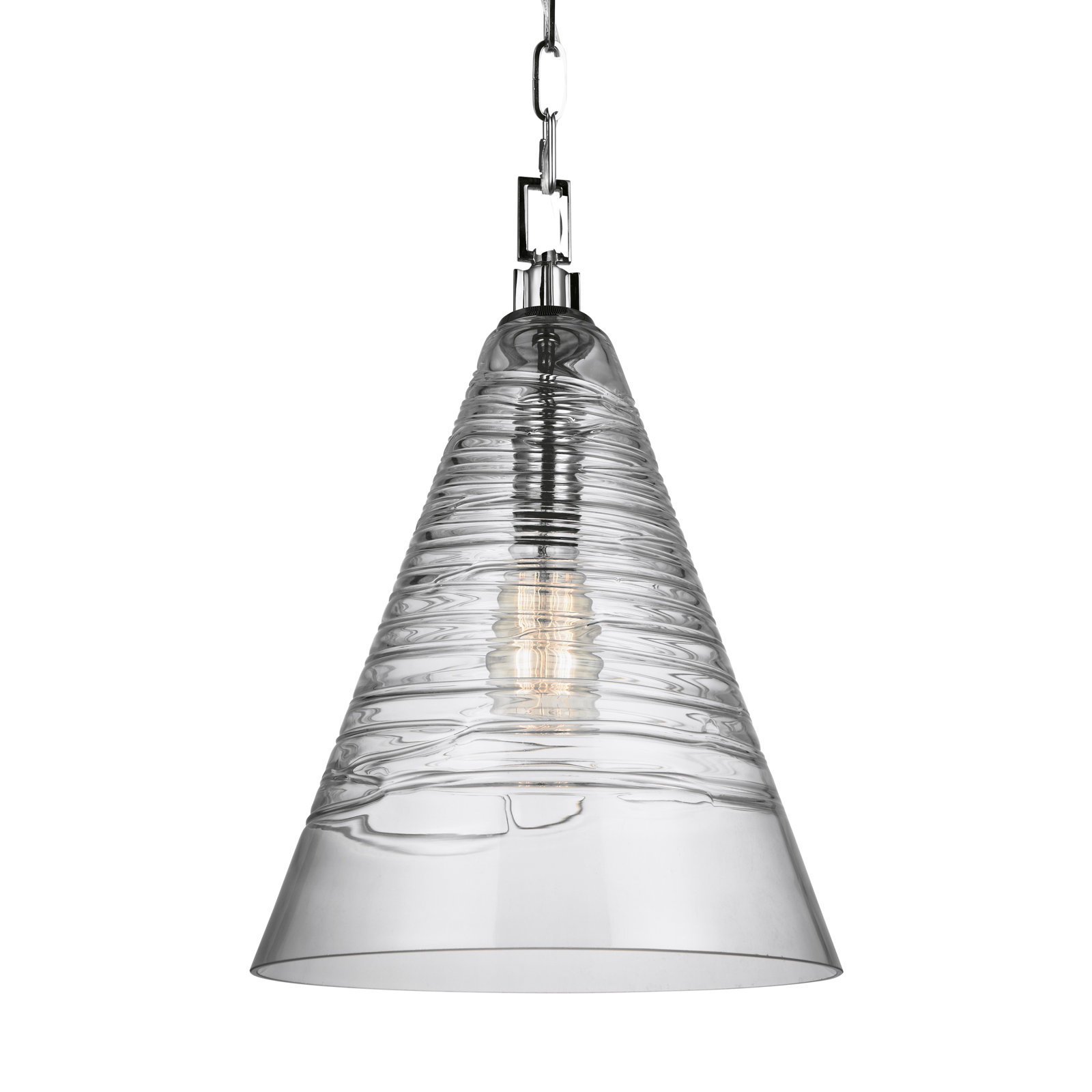 Single Light Ribbed Glass Dimmable Pendant, Chrome