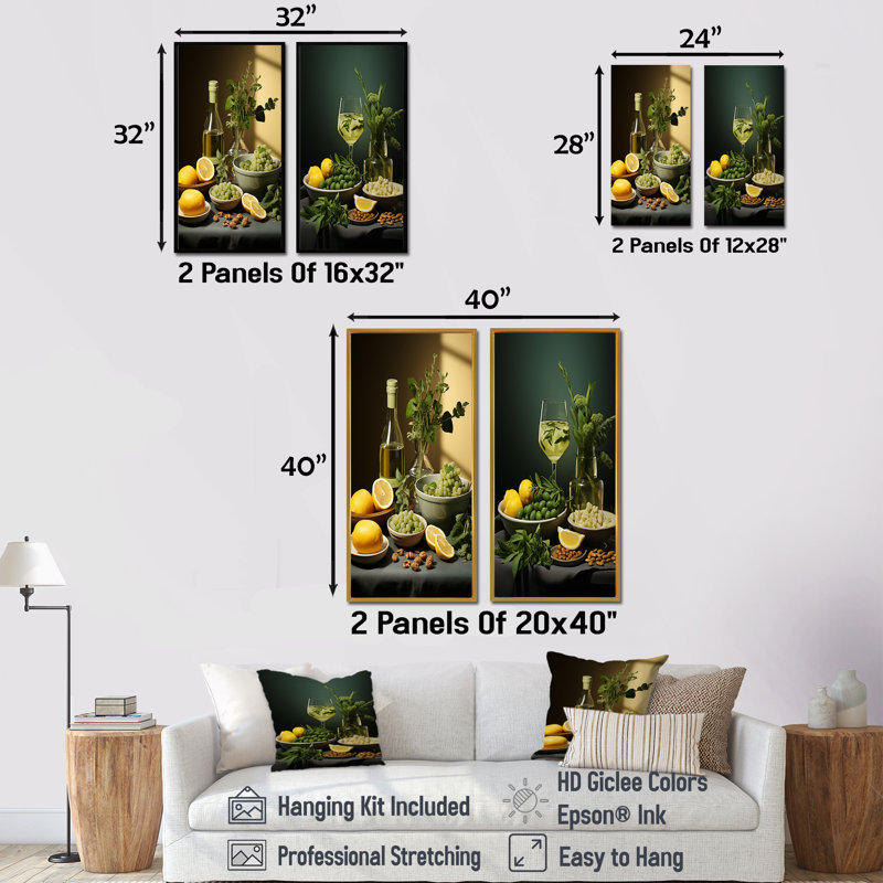 Citurs et vin blanc harmonie épicurienne - fruits, ensemble de 2 impressions sur toile, Toile tendue, H 28 po x l 25 po