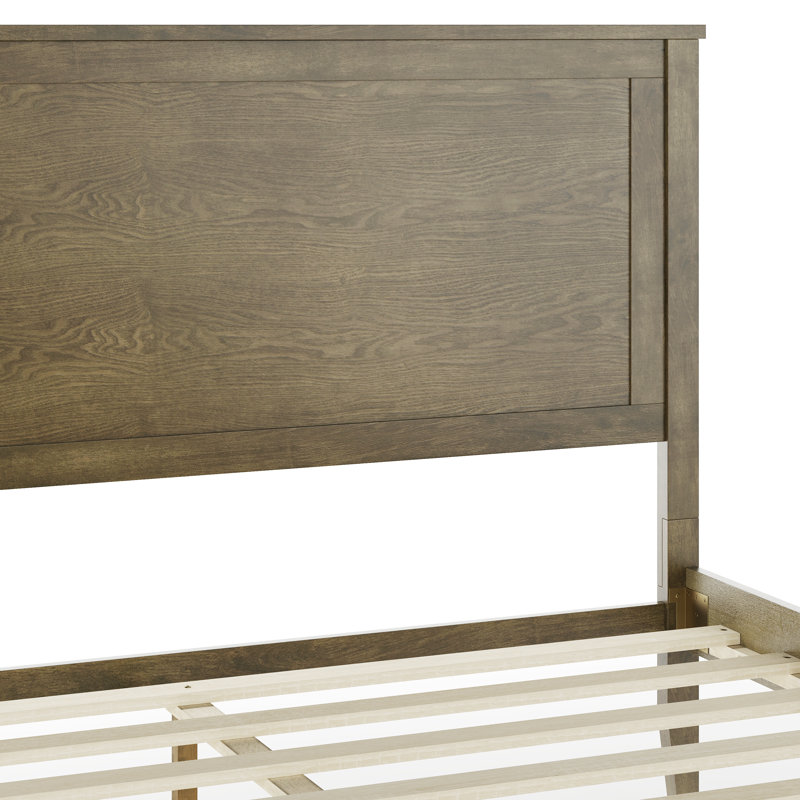 Brown Gray King Upholstered Wood Platform Bed with Headboard and Drawer