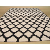 Black Hand-Knotted Wool Ogee Lattice Weave Geometric Modern Contemporary Carpet Rug