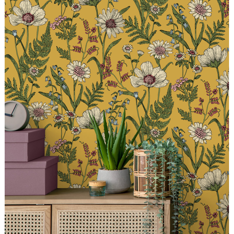 Wild Meadow Botanical Wallpaper, Yellow