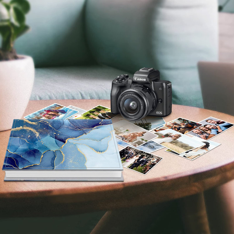 Photo Album, 600 Pockets Large Capacity Albums Book, Vegan Leather Cover, 4"X6" Picture Keepsakes, Family/Wedding/Travel Memory Book, Baby/Kids/Boys/Girls Gift, Raining Hearts, (Ocean Marble)