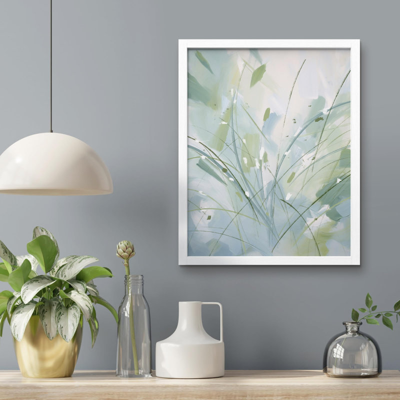 «Verdure abstraite et coup de pinceau» sur, Blanc, H 14 po x l 11 po