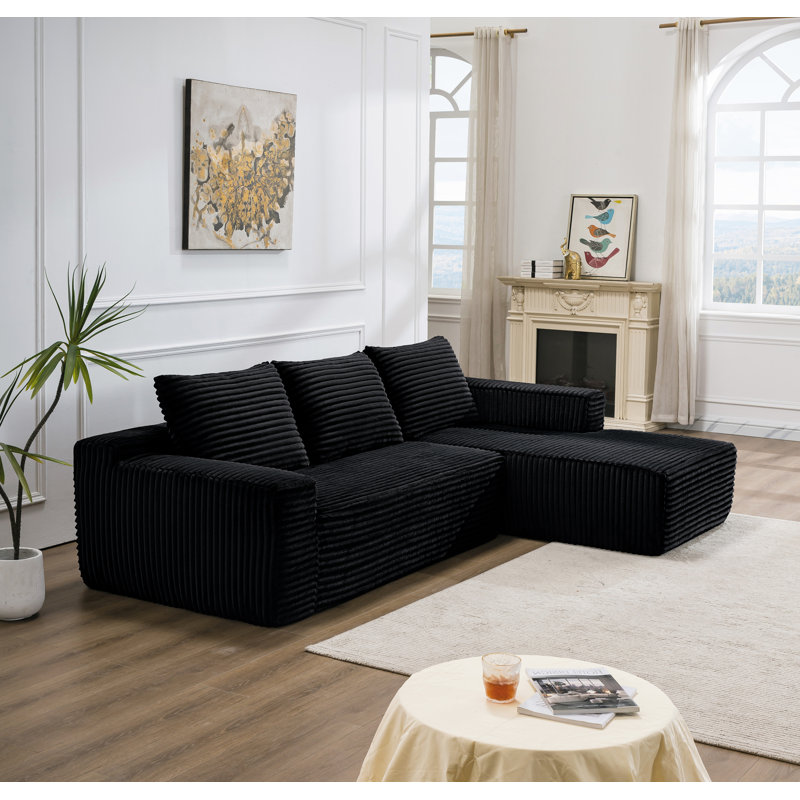 Canapé modulaire en flanelle 106,3 po, Nylon noir, Orienté à droite