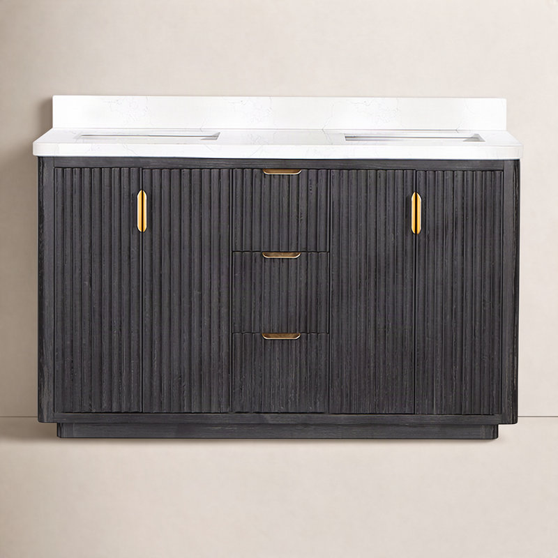 Ensemble de meuble-lavabo double 60 "Adela, Noir, noir, noir, noir, Blanc / Blanc, Doré