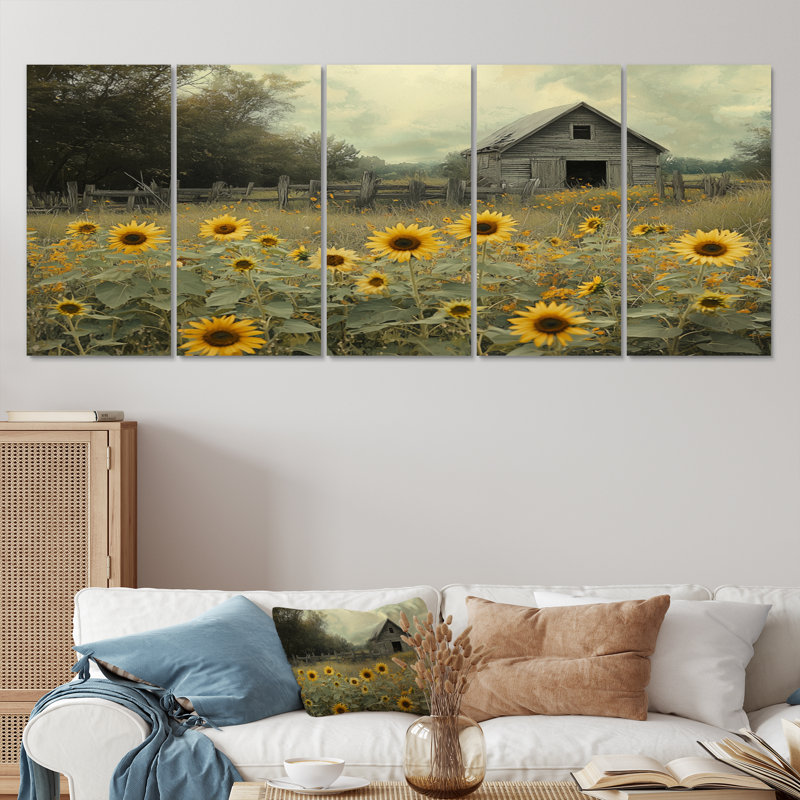 Druvis - décoration murale tournesols - art mural traditionnel 5 pièces, H 28 po x l 60 po