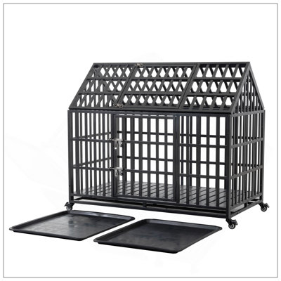 Cage pour chien en métal robuste et durable avec roues verrouillables pour les grands chiens, finition multicouche résistante à la rouille