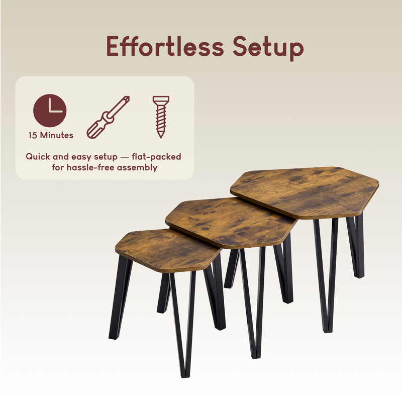 Nest of 3 Tables, Modern Versatile Living Room Home Furniture, Dark Wood