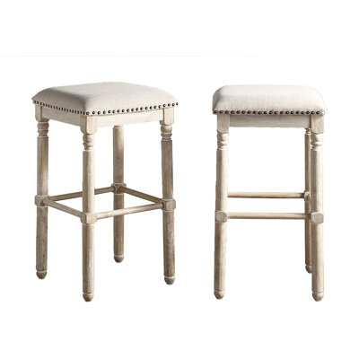 Arnhem Wood Upholstered Bar Stools, Set Of 2